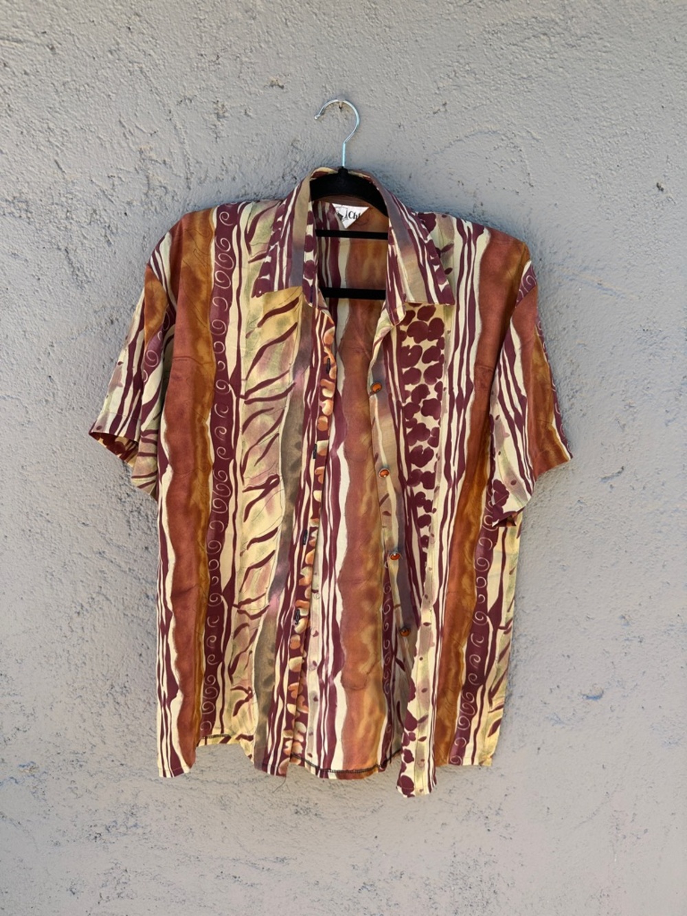 Vintage Chloe shoulderpad Short-Sleeve Patterned Casual Shirt - Brown/Mustard
